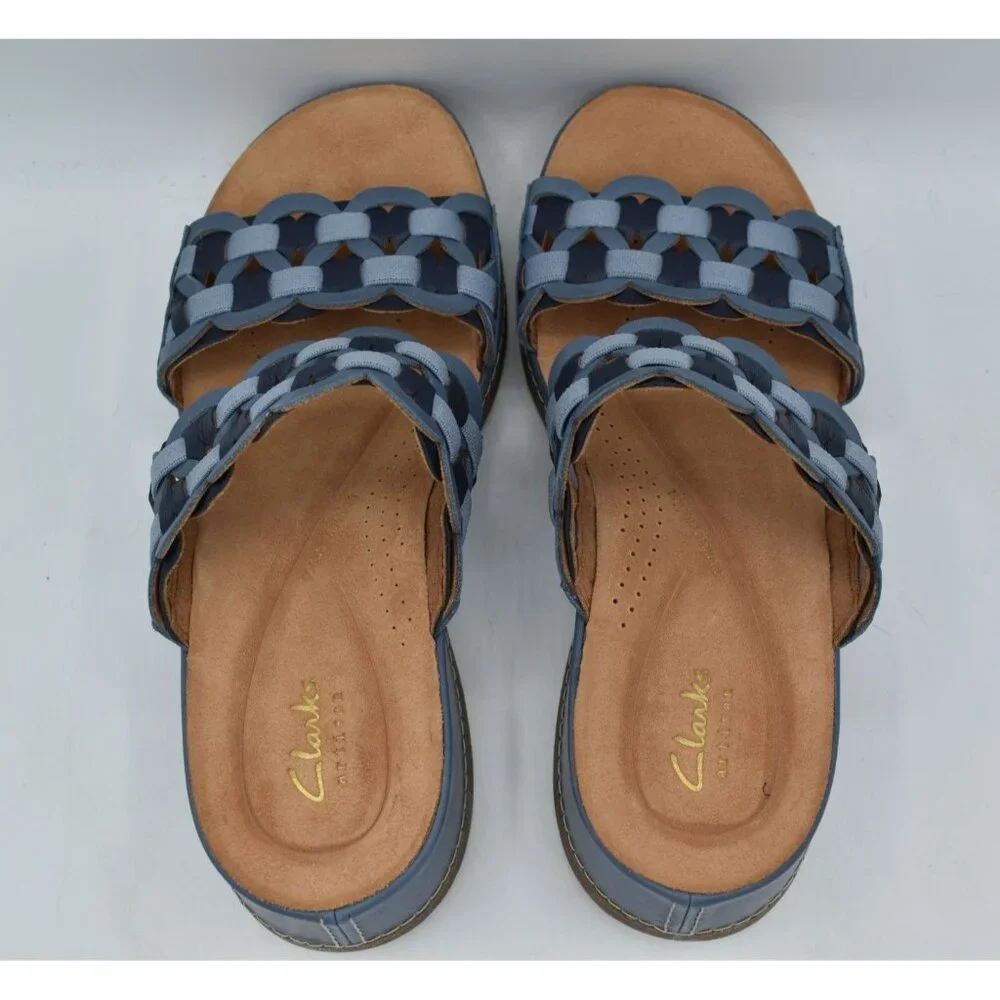 Clarks Women Size 11 Wide Width Kassanda Blue Combi Leather Mules Sandals Shoes‎